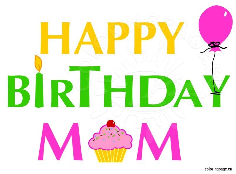 Happy Birthday Mom written Coloring Page