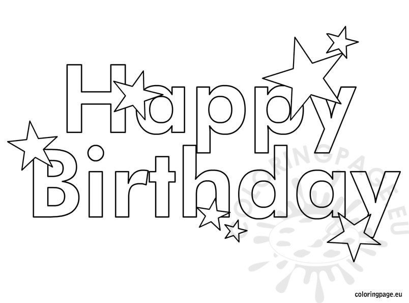 Happy Birthday with stars coloring - Coloring Page