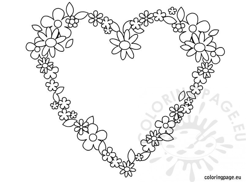 Heart flowers coloring – Coloring Page