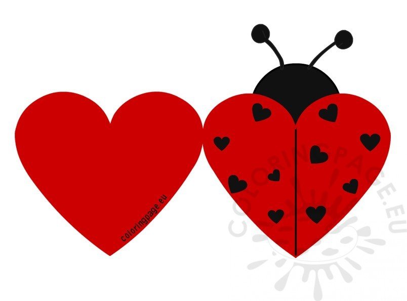 Printable Ladybug Valentine cards Coloring Page