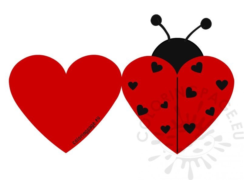 Printable Ladybug Valentine cards – Coloring Page