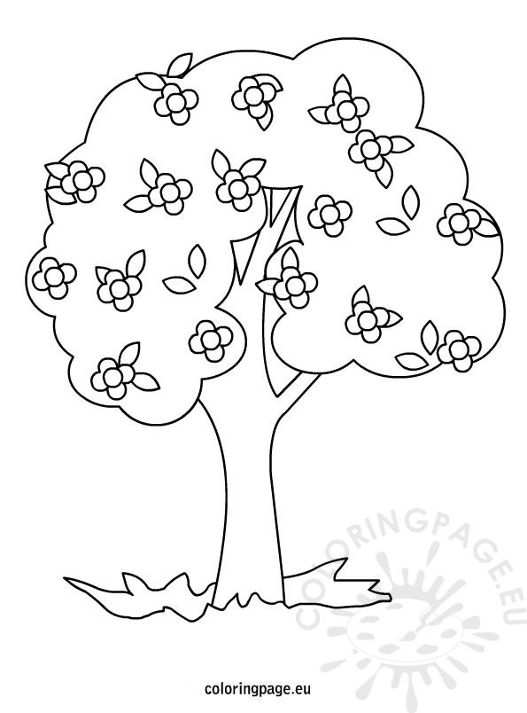 Tree with flowers coloring – Coloring Page