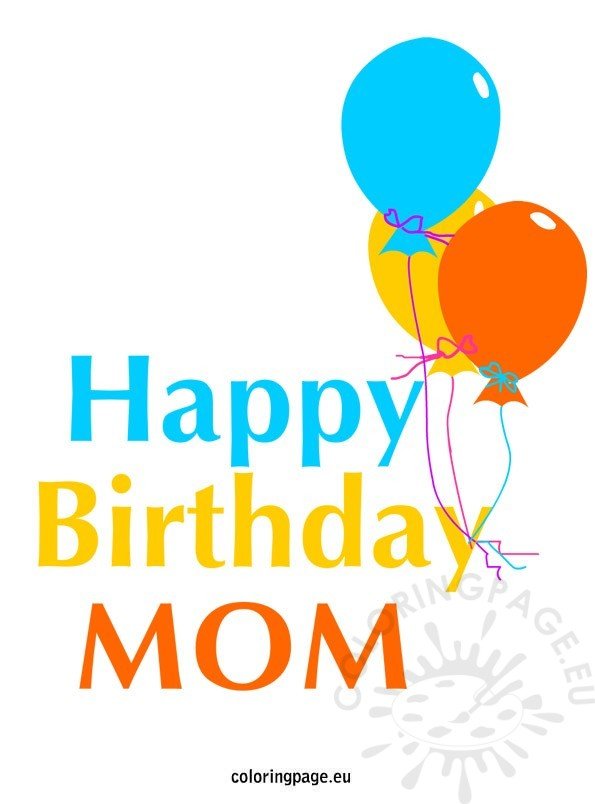 Happy Birthday Mom – Balloons – Coloring Page