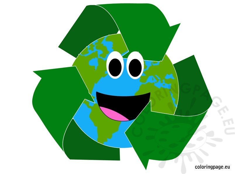 Planet Earth with Recycle Symbol – Coloring Page