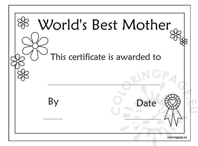 Worlds Best Mom Certificate Mothers Day Printable