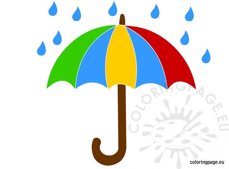 Umbrella and rain Clipart – Coloring Page