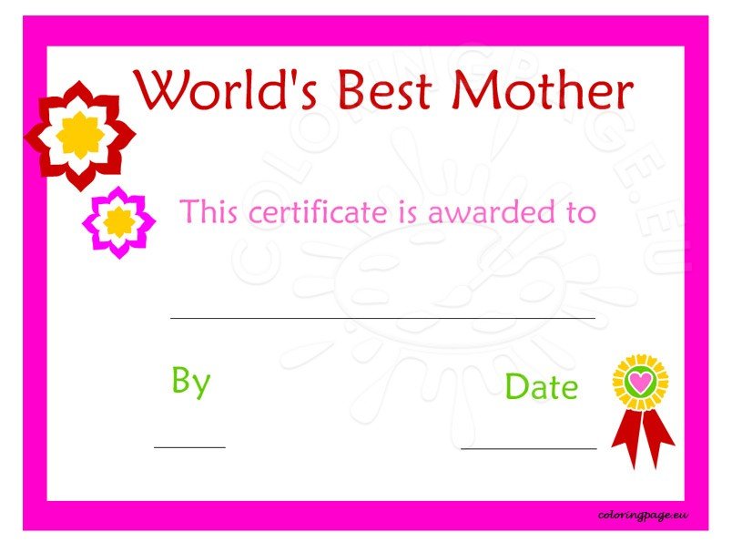 Free printable mother’s day certificate Coloring Page