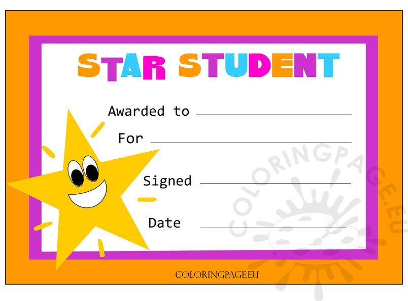 Star Student Certificate – Coloring Page