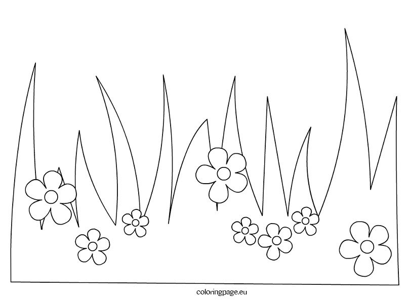Grass with Flowers – Coloring Page