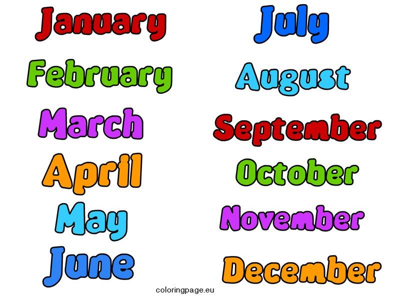 Months of the Year clip art Coloring Page