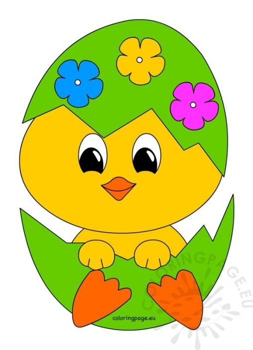 Cute Chick in an Easter Egg – Coloring Page