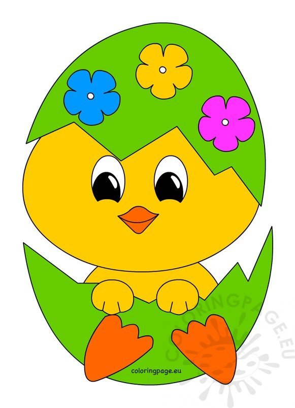 Cute Chick in an Easter Egg – Coloring Page