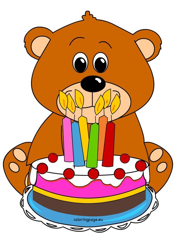 Teddy Bear Birthday Cake Coloring Page