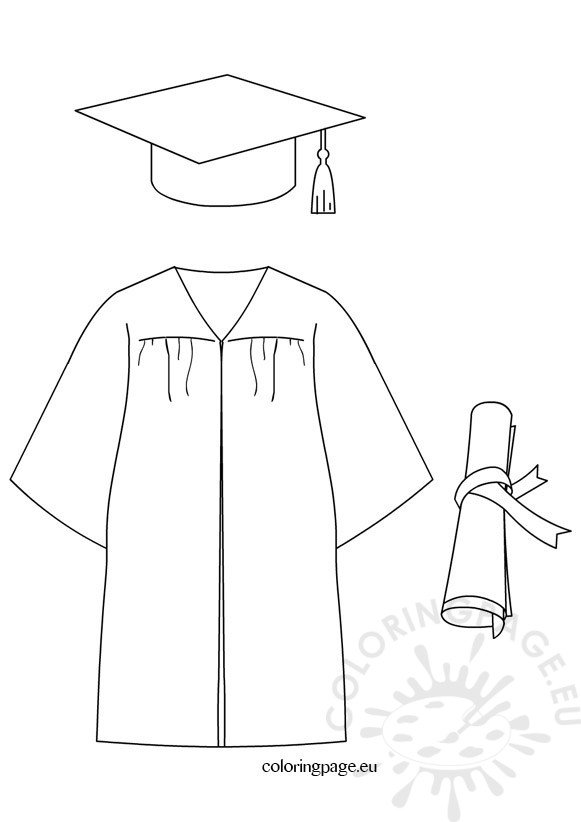 Graduation Cap Diploma Gown Dress Coloring Page