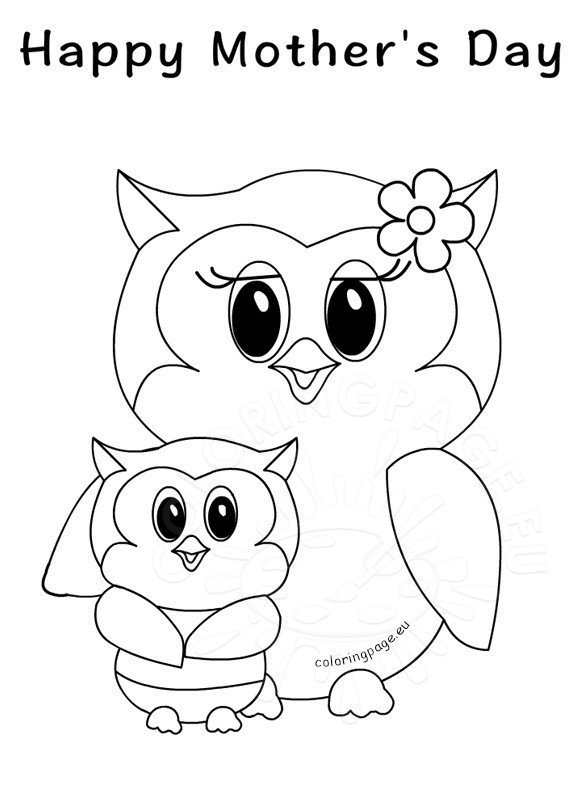 Happy Mother s Day Owls Coloring Page