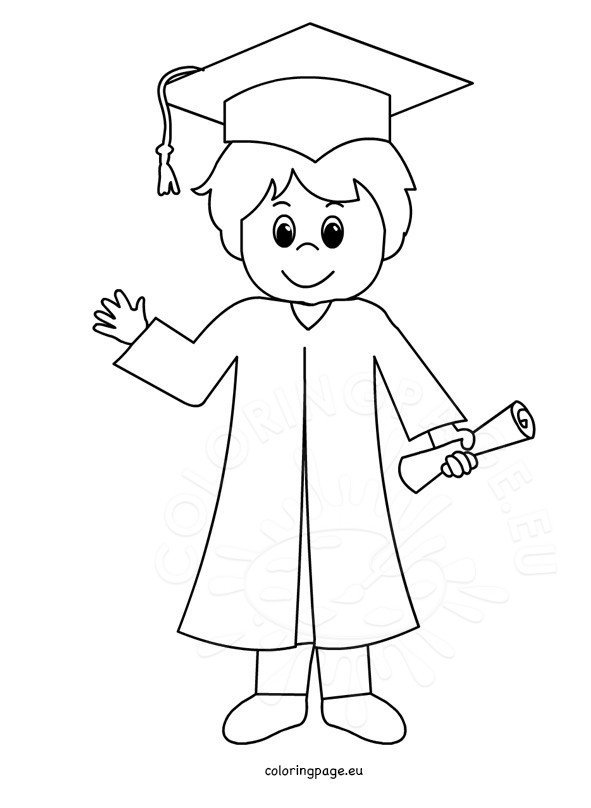 Cartoon Smiling Graduation Boy – Coloring Page