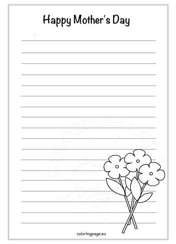 Mother S Day Writing Paper 3 Coloring Page