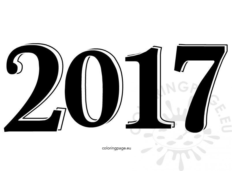 Happy New Year 2017 Black Clipart – Coloring Page