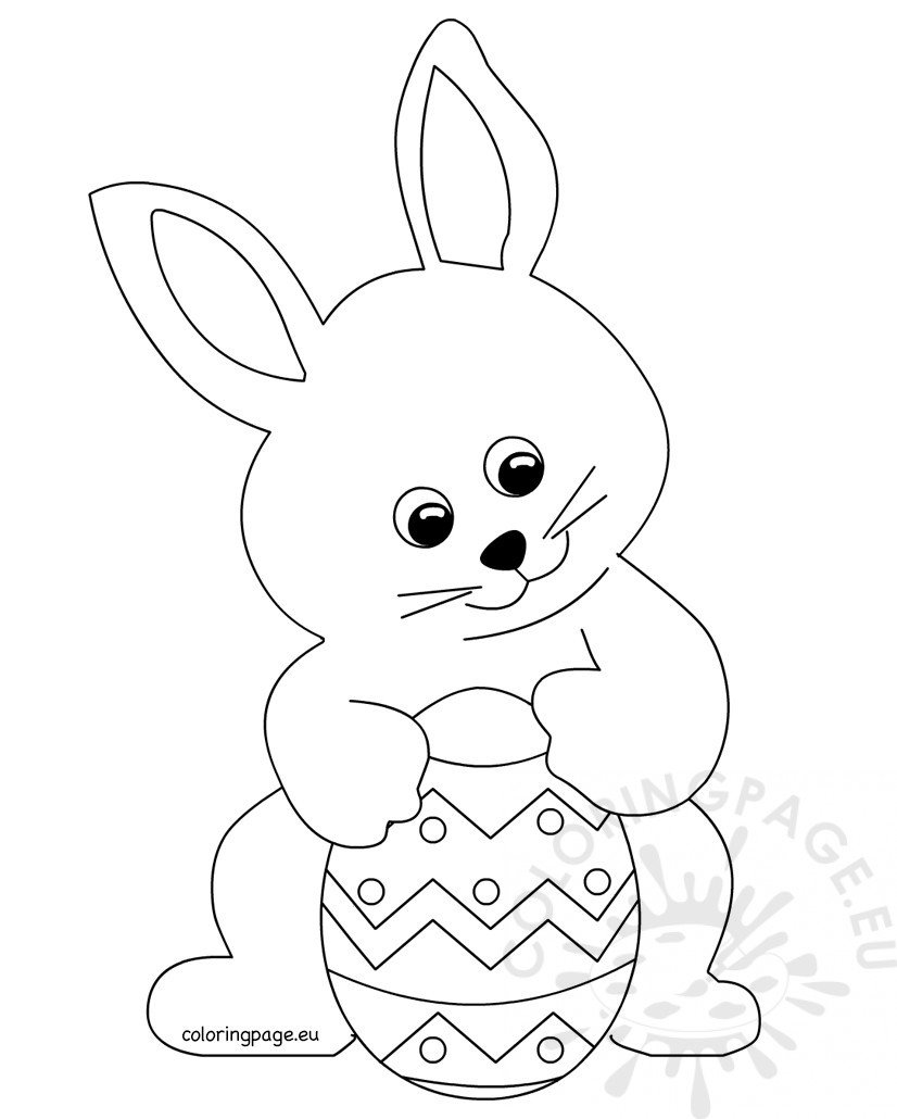 Cute bunny holding Easter egg Coloring Page