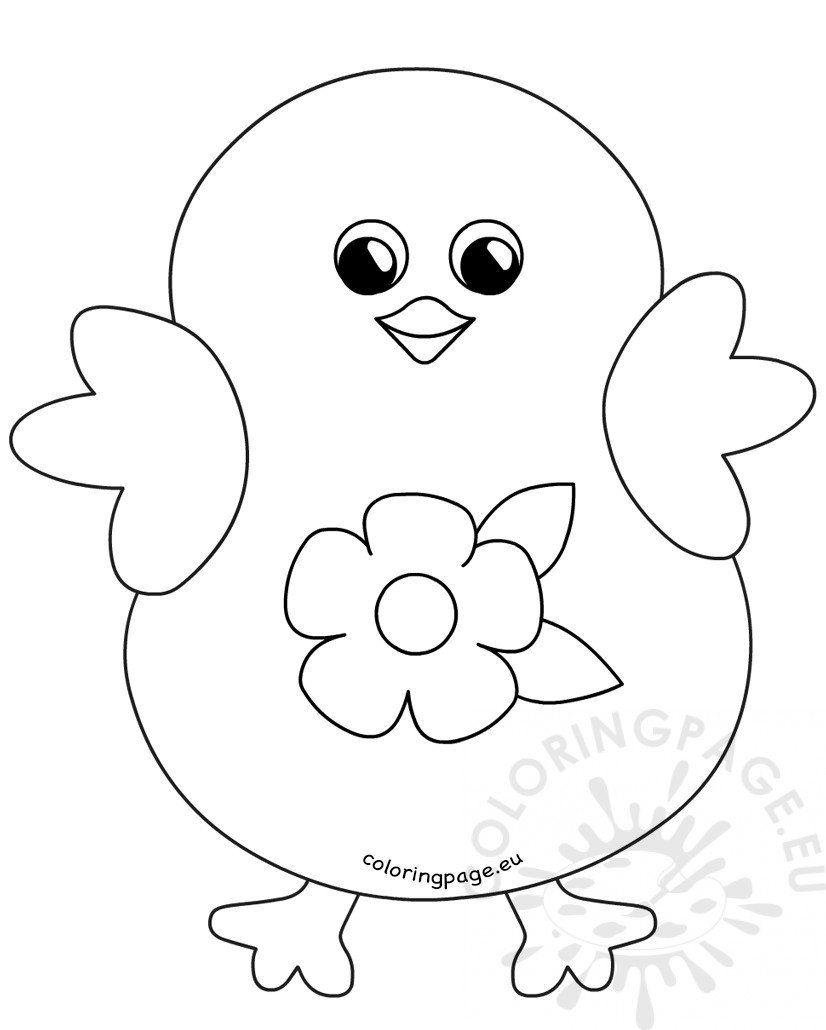 Coloring Happy Easter Chick Flower Cartoon