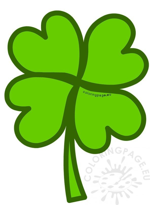 Green Four Leaf Clover clipart Coloring Page