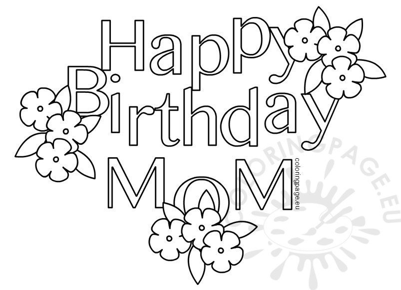 Happy Birthday Mom Heart - Coloring Page