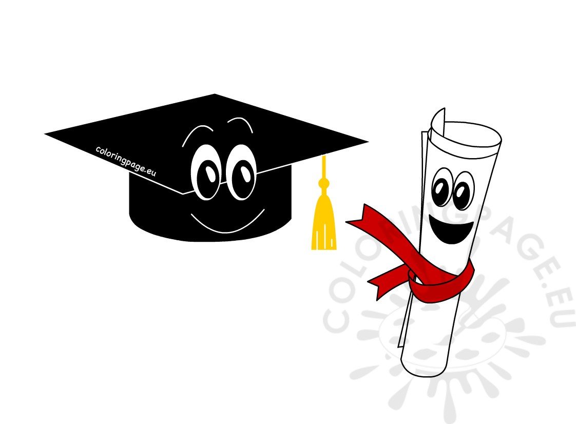 Graduation cap and diploma cartoon – Coloring Page