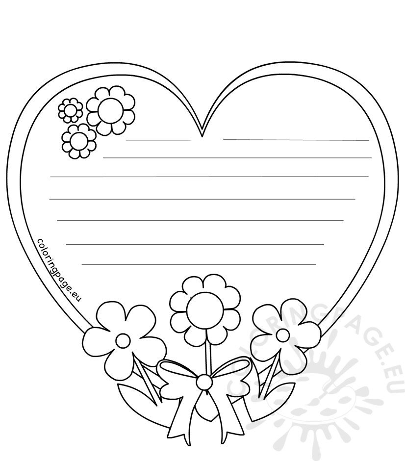 Heart writing template Mothers Day Coloring Page