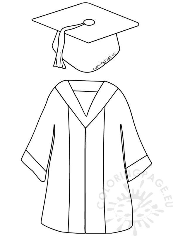 Preschool Graduation Cap and Gown – Coloring Page