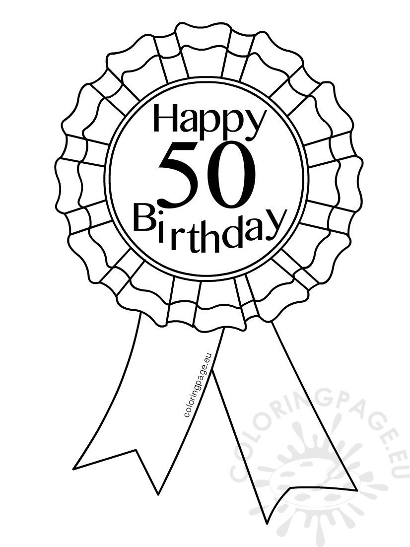 birthday ribbon award printable coloring drawing 50th getdrawings