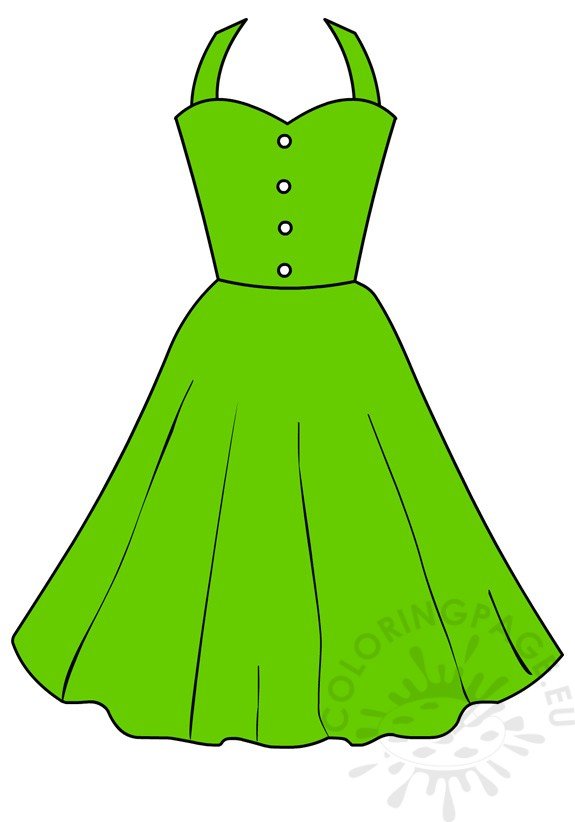 Vector Illustration Green summer dress women – Coloring Page
