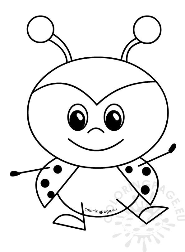 Happy Sweet Baby Ladybug – Coloring Page