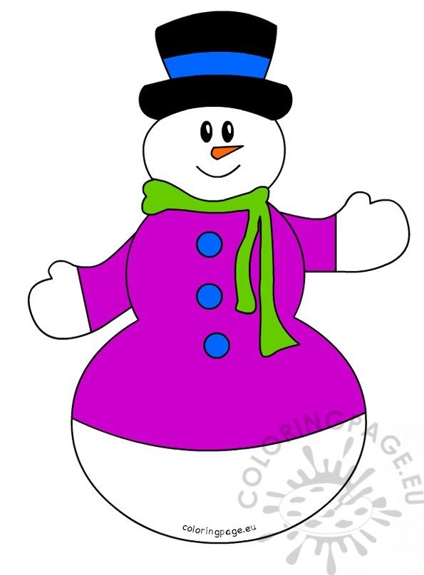 Big snowman with hat and scarf – Coloring Page