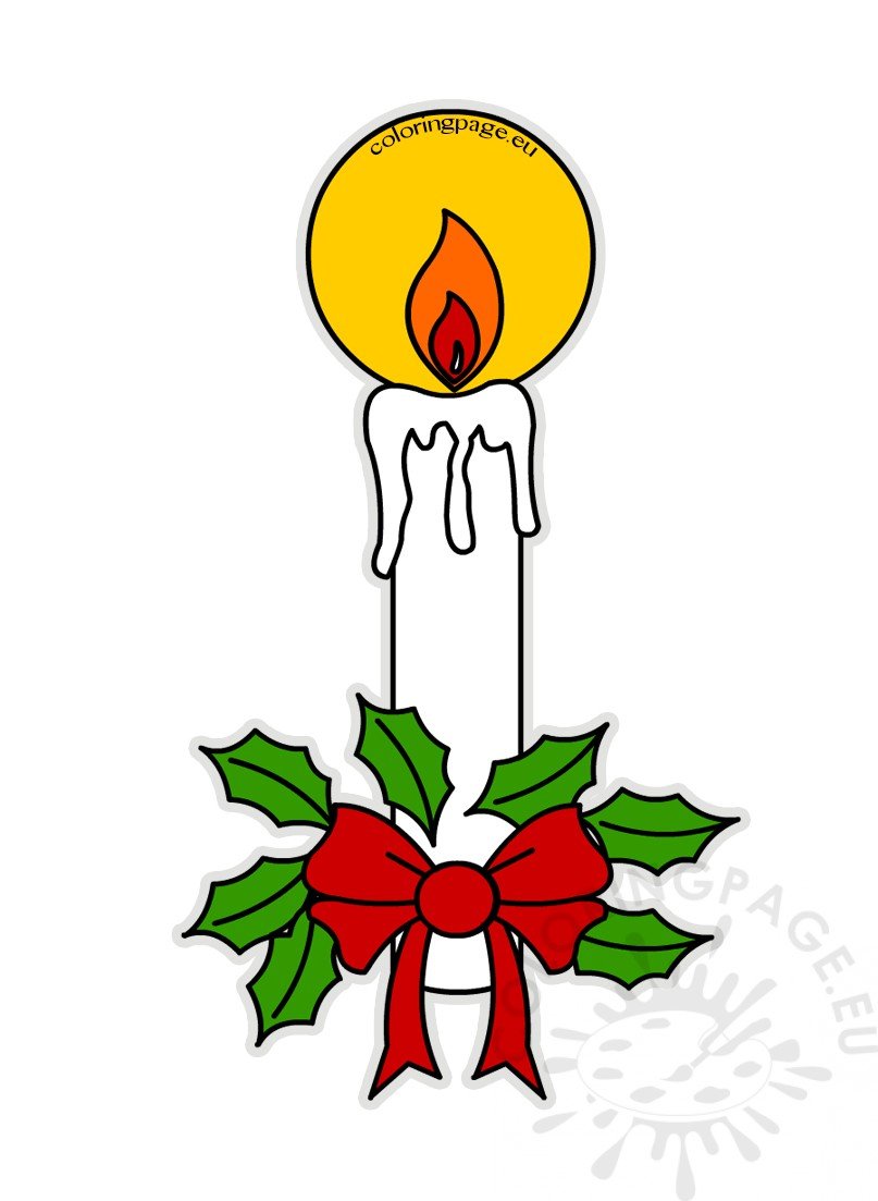 Christmas candle and holly berry clipart – Coloring Page