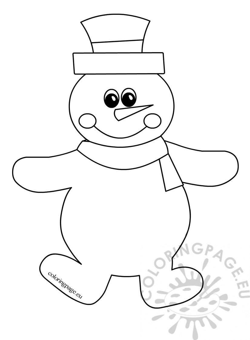 Happy Snowman Winter Drawing – Coloring Page