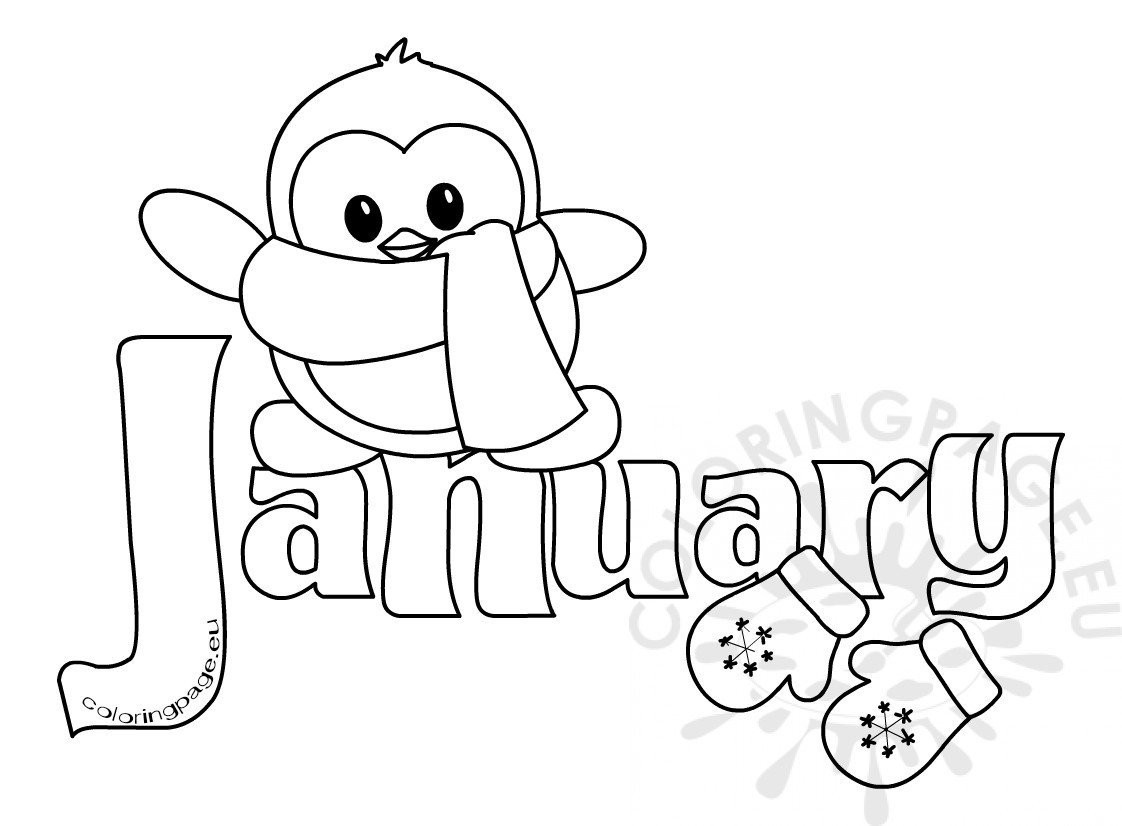 Winter Month of January Clipart Kid Coloring Page