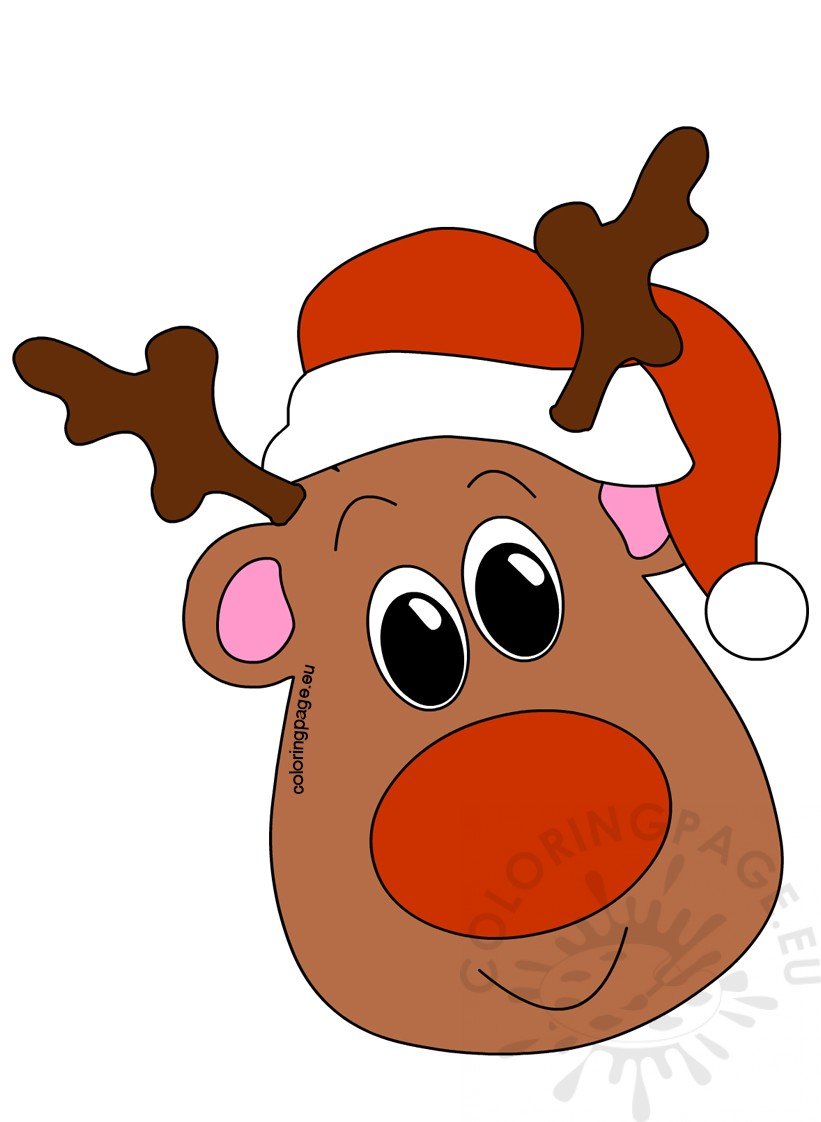 Reindeer Head with Santa Hat – Coloring Page