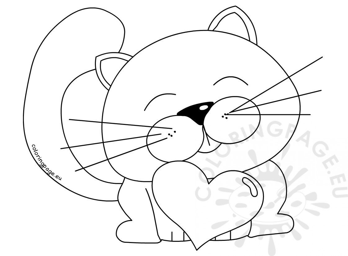Cute Cat Heart clipart Valentine’s Day – Coloring Page
