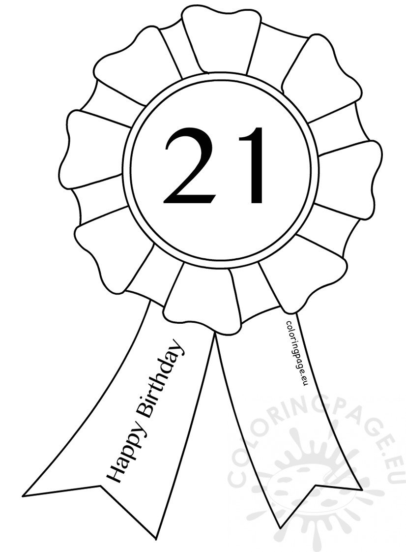 21st Birthday Award Ribbon template – Coloring Page