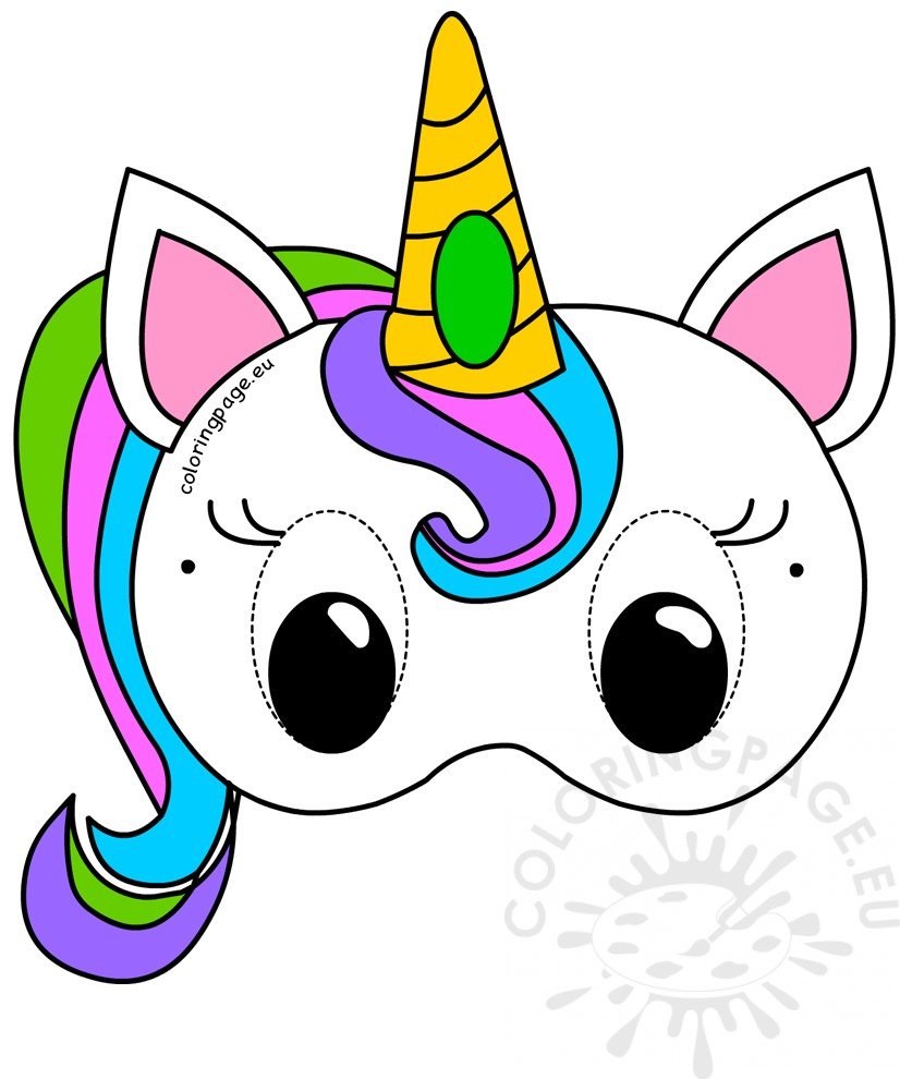 Child Unicorn colouring mask – Coloring Page