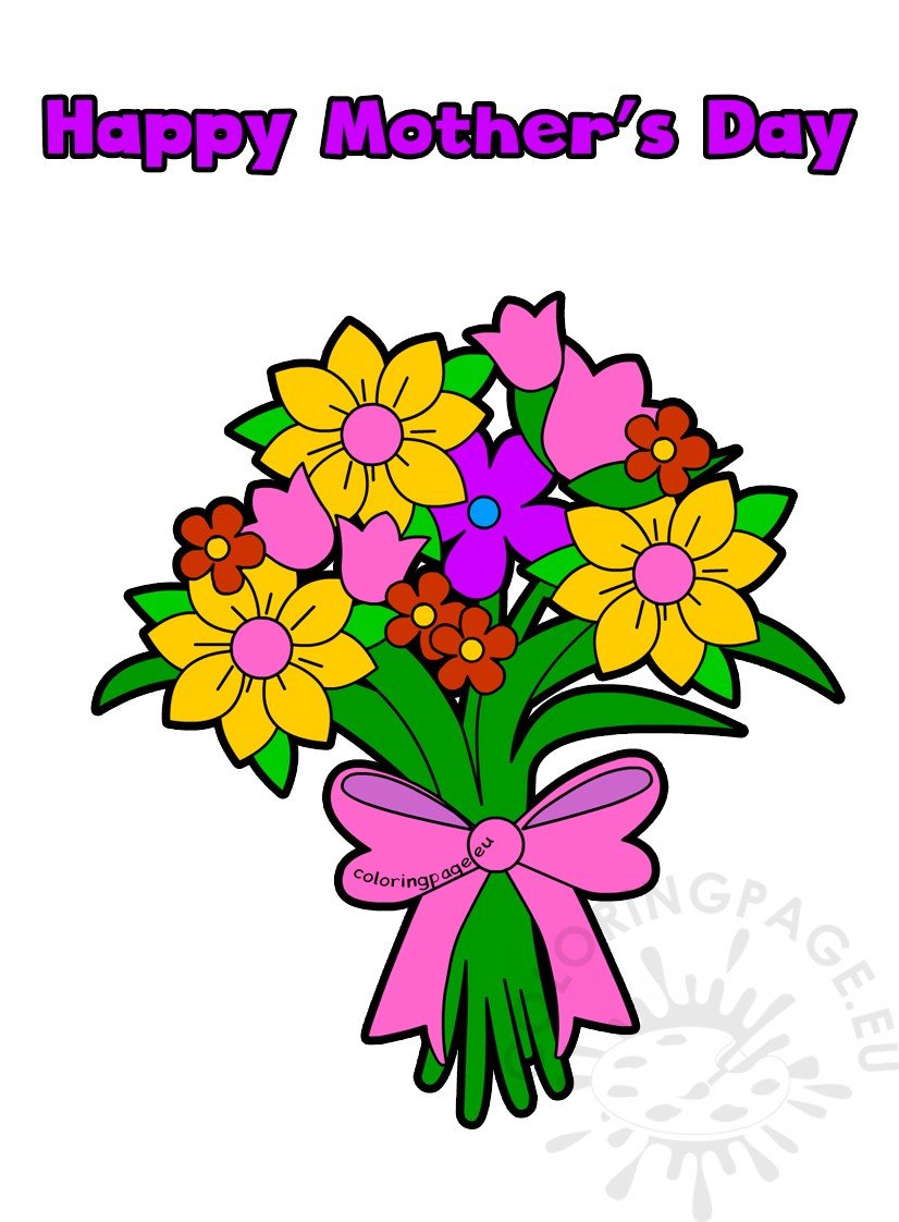 Flower Bouquet Happy Mother s Day Card Coloring Page