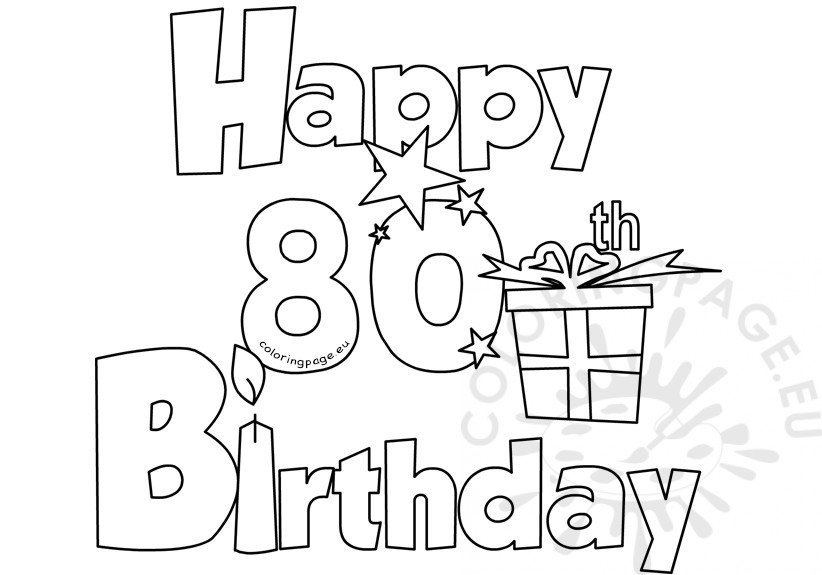 Happy 80 Birthday coloring card – Coloring Page