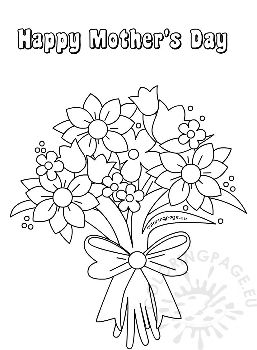 Cute flower bouquet card for Mother’s Day – Coloring Page