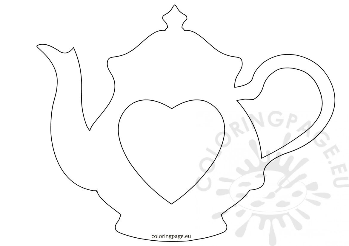 Teapot with heart printable outline for crafts – Coloring Page