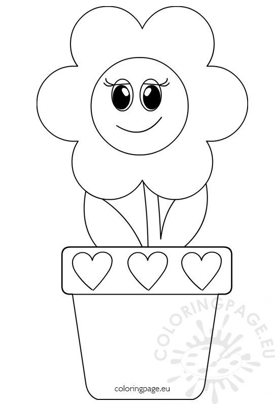 Flower with smiling face in flower pot – Coloring Page