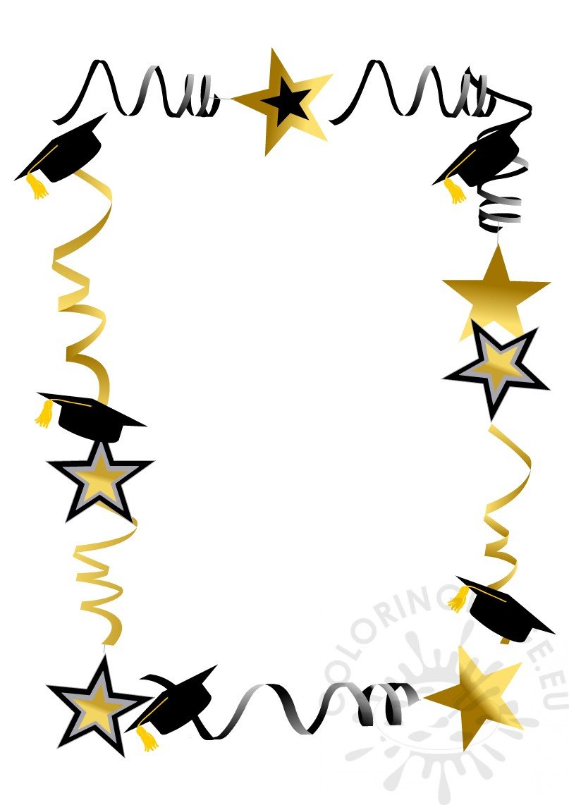 Colored Graduation Caps Frame clipart Coloring Page