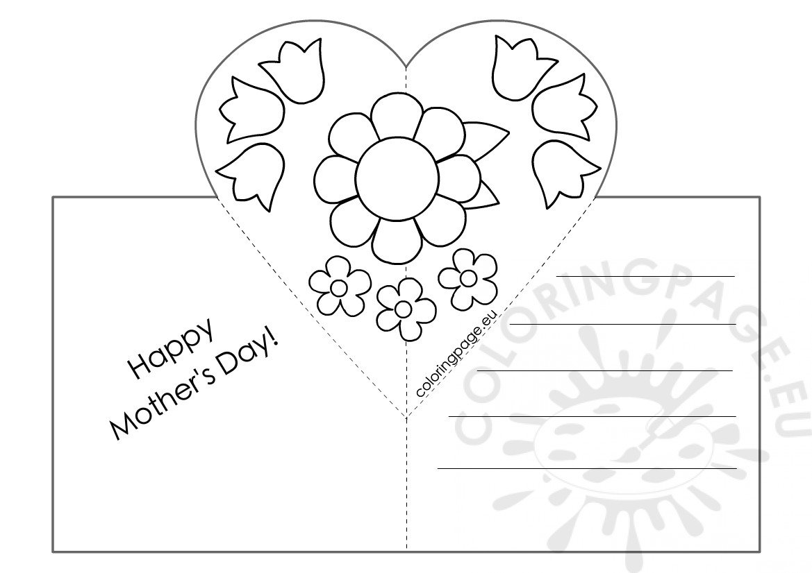 Mothers Day Card with Heart Pop-Up template – Coloring Page Throughout Pop Out Heart Card Template