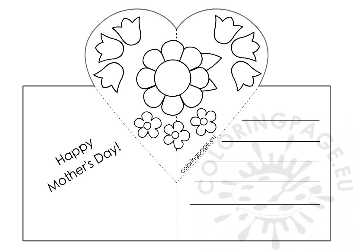 Mothers Day Card with Heart PopUp template Coloring Page