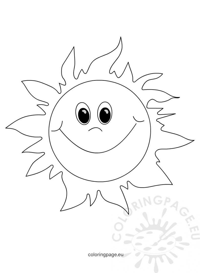 Happy Smiling Sun Cartoon – Coloring Page