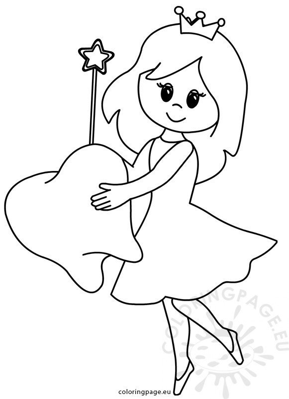 Tooth Fairy flying with Tooth image – Coloring Page